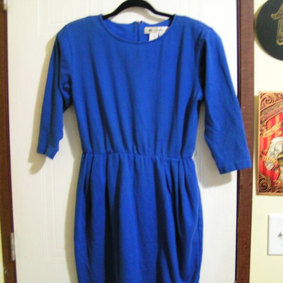 ROYAL BLUE 80'S COTTON/LYCRA DRESS M - Picture 1 of 2